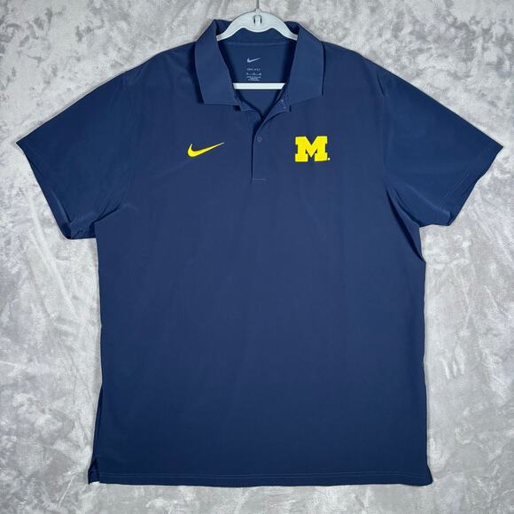 Nike Dri-Fit University of Michigan Polo Shirt Navy Blue XL - Picture 1 of 8
